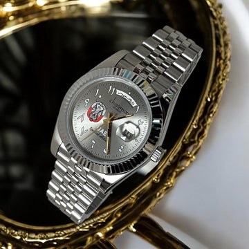 ABU DHABI Emblem Arabic Day And Dated Grey Dial Silver Chain Chairman Geneve Gents Watch