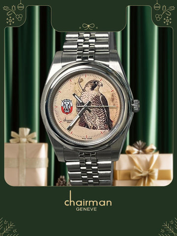 ABU DHABI Emblem Chairman Geneve Swiss Design Vintage Dial Silver Chain Gents Watch