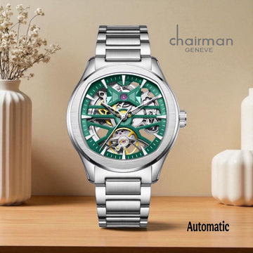 Automatic Mechanical Green Dial Silver Chain Chairman Geneve Gents Watch