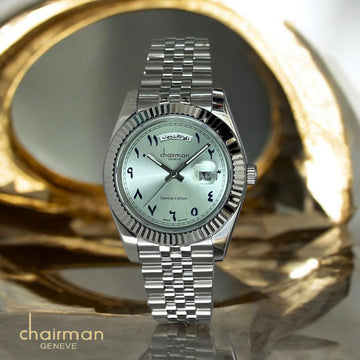 ساعة Chairman Geneve Arabic Day And Dated Baby Green Silver Strap للرجال