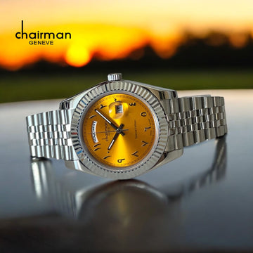 ساعة Chairman Geneve Arabic Day And Dated Orange Portrait Silver Strap للرجال