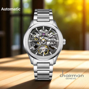 Chairman Geneve Automatic Mechanical Black Dial Silver Chain Gents Watch