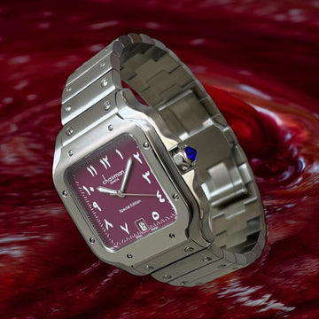 Chairman Geneve Dated Arabic Maroon Dial Silver Chain Gents Watch