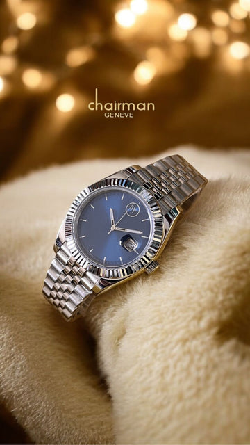 Chairman Geneve Dated Blue Dial Silver Chain Gents Watch