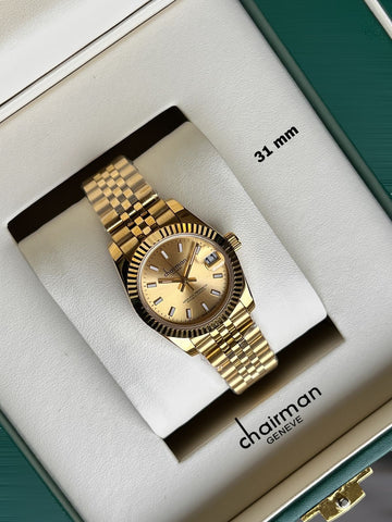 Chairman Geneve Golden Dated Dial Golden Chain Ladies Watch