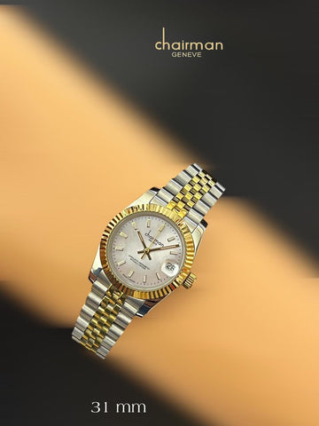 ساعة Chairman Geneve Grey Dated للرجال بسوار فضي وذهبي
