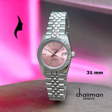 ساعة Chairman Geneve Pink Dated Dial Silver Strap للرجال