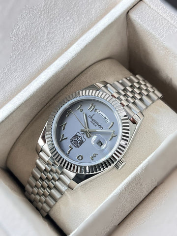 Chairman Geneve UAE Emblem Day And Dated Baby Grey Dial Silver Chain Gents Watch