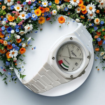 Chairman Geneve UAE Flag Arabic Dated Dial White Poly Carbon Gents Watch