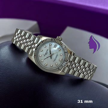 ساعة Chairman Geneve White Stone للرجال بمينا مؤرخة وسلسلة فضية