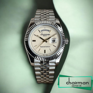 Day And Dated Chairman Geneve Off White Dial Silver Chain Gents Watch