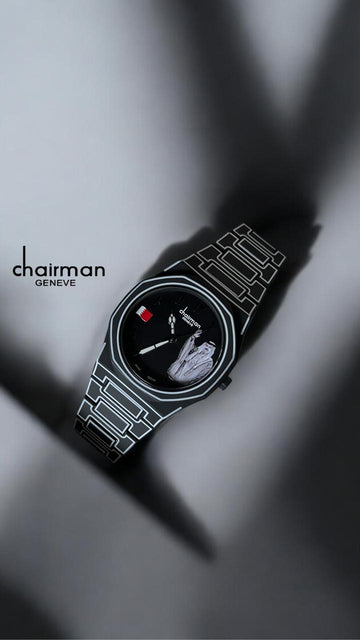 Emir Of QATAR Sheikh Flag Photo Black Dial Black Poly Carbon Chairman Geneve Gents Watch