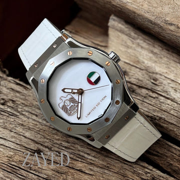 Limited Edition Zayed UAE Emblem Flag White Dial White Strap Gents Watch