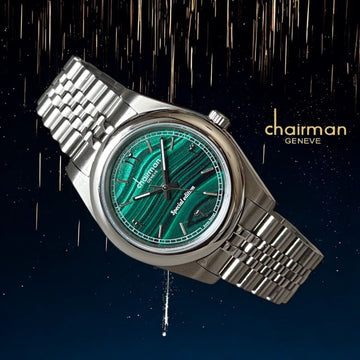 Special Edition Chairman Geneve Arabic Green Dial Silver Chain Gents Watch