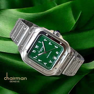 Special Edition Chairman Geneve Dated Arabic Green Dial Silver Chain Gents Watch