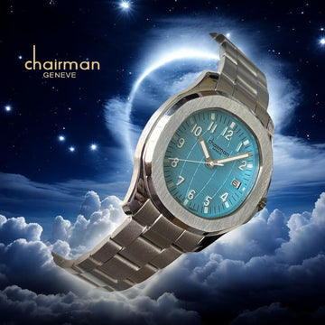 Swiss Design Chairman Geneve Dated Baby Blue Dial Silver Chain Gents Watch