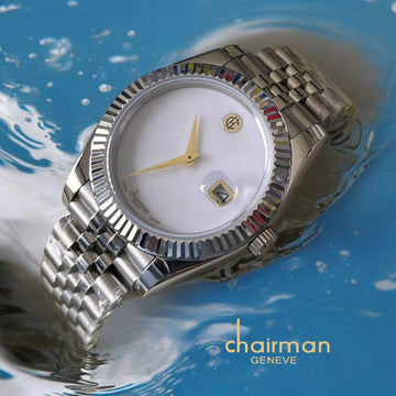Swiss Design Chairman Geneve Dated White Dial Silver Chain Gents Watch