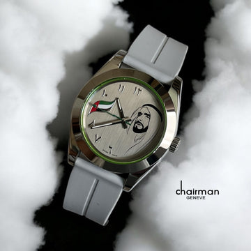 UAE Flag Sheik Arabic Grey Dial Grey Strap Chairman Geneve Gents Watch