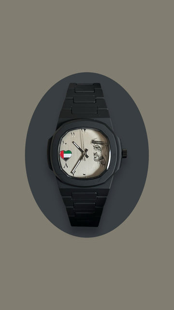 UAE Heart Shape Flag Sheikh Photo Arabic Dial Gents Watch