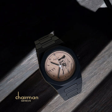 UAE Sheikh Photo Arabic Vintage Dial Chairman Geneve Black Chain Gents Watch