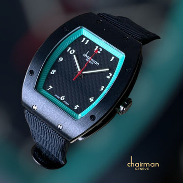 ساعة Chairman Metallic Black Strap Quartz للرجال بمينا باللونين الأسود والأزرق الفاتح