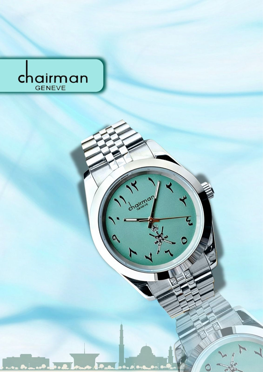 Arabic Dial Baby Green Silver Chain Strap Watch - Chairman Geneve