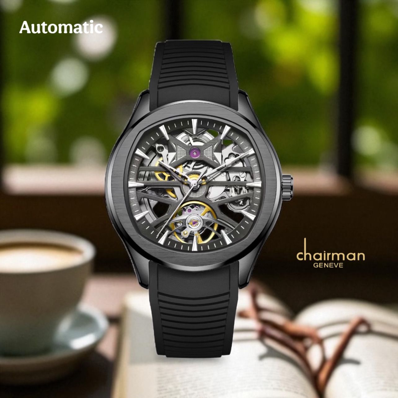 Automatic Mechanical Dial Black Gents Chairman Geneve Watch