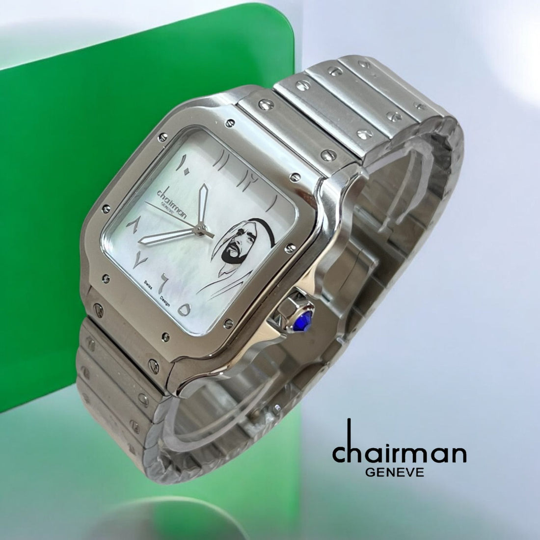 Cartier Chairman Geneve Arabic UAE Sheik White Dial Silver Chain Gents Watch