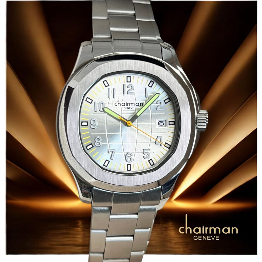 Chairman Geneve Dated Grey Dial Silver Chain Gents Watch