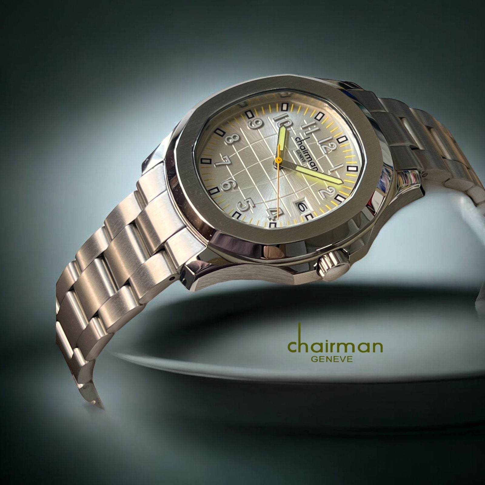 Chairman Geneve Dated Grey Dial Silver Chain Gents Watch