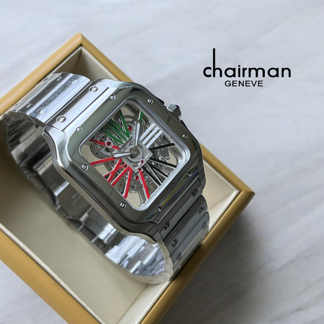 Chairman Geneve Mechanical Dial Silver Chain Gents Watch