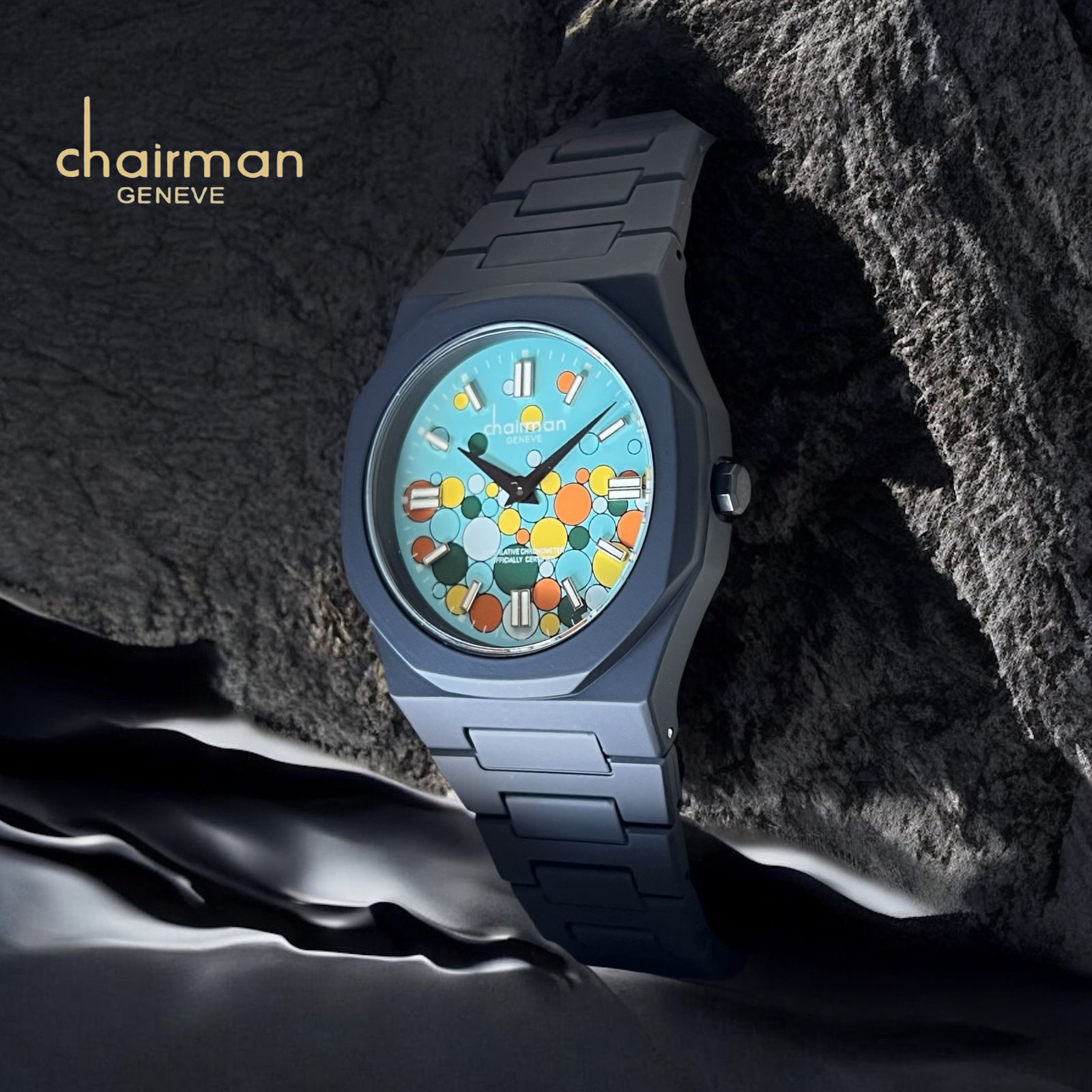 Chairman Geneve Multi Color Dial Black Poly Carbon Gents Watch