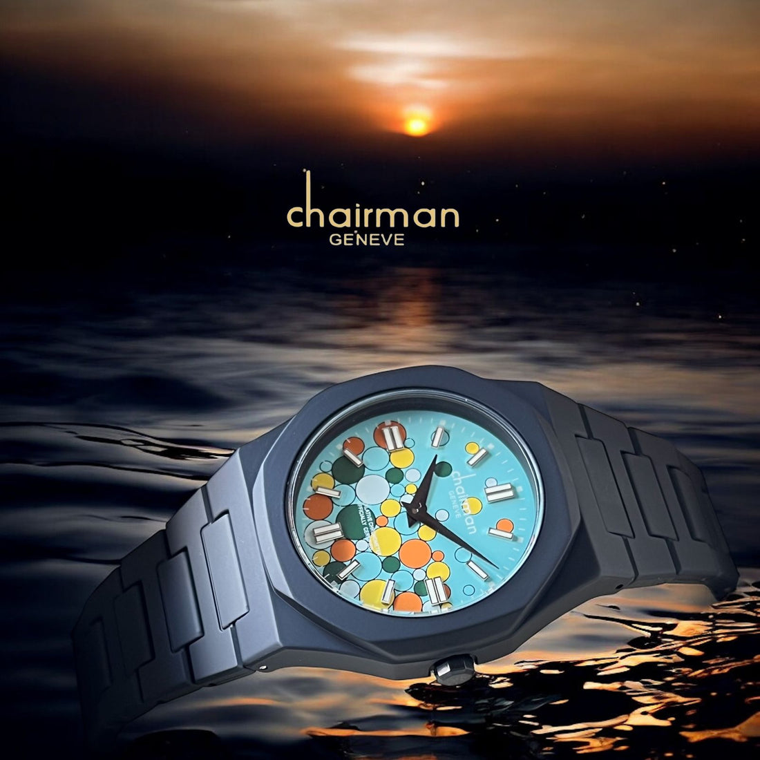 Chairman Geneve Multi Color Dial Black Poly Carbon Gents Watch