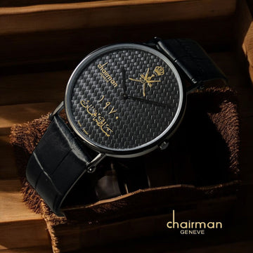 Chairman Geneve OMAN Emblem Black Dial Black Strap Gents Watch