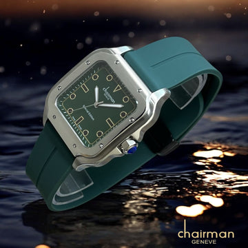 ساعة Chairman Geneve Special Edition للرجال بمينا خضراء وحزام أخضر