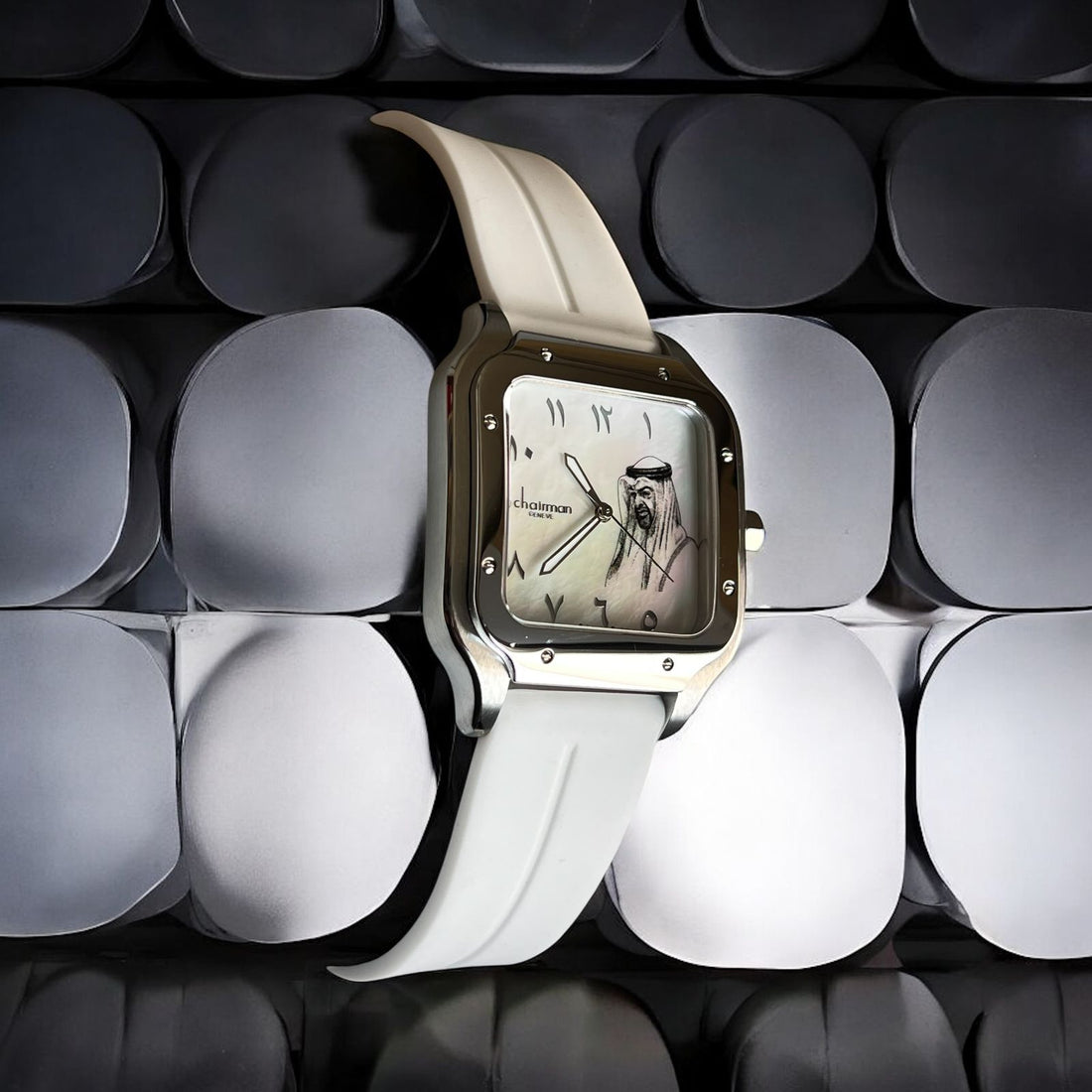 Chairman Geneve UAE Sheik Arabic White Dial White Strap Gents Watch