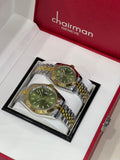 Luxury Couple Gift Watch With Golden and Silver Chain Strap With Green Dial