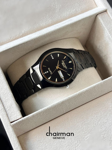 Quartz Ceramic Chairman Geneve Day And Dated Black Ladies Watch