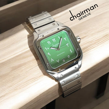 Special Edition Chairman Geneve Arabic Dated Baby Green Dial Silver Chain Gents Watch