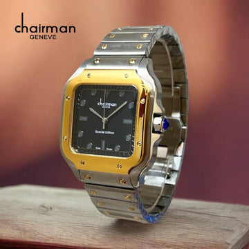 Special Edition Chairman Geneve Black Dial Silver And Gold Chain Gents Watch