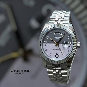 Special Edition Chairman Geneve Day And Dated Double Colour Grey Dial Silver Chain Gents Watch