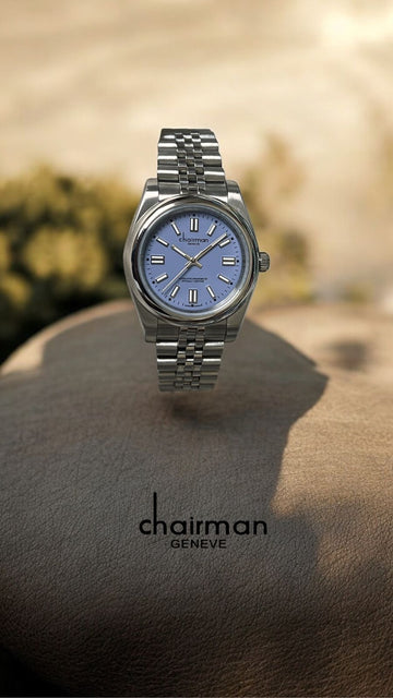 Superlative Chronometer Blue Dial Silver Chain Chairman Geneve Gents Watch