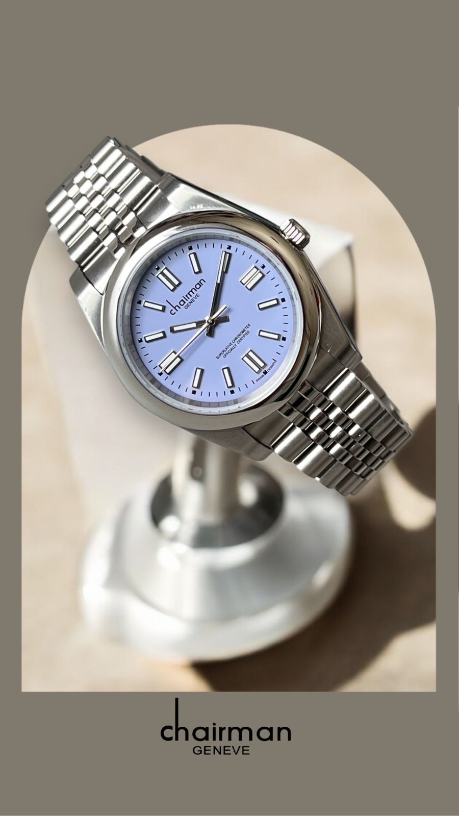 Superlative Chronometer Blue Dial Silver Chain Chairman Geneve Gents Watch