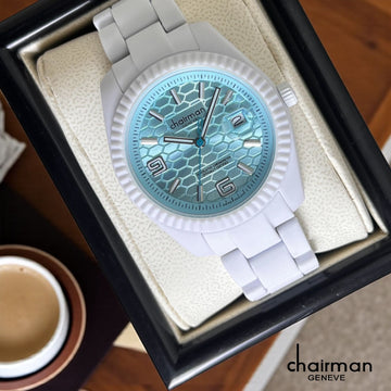Superlative Chronometer Chairman Geneve Baby Blue Dated Dial White Gents Watch