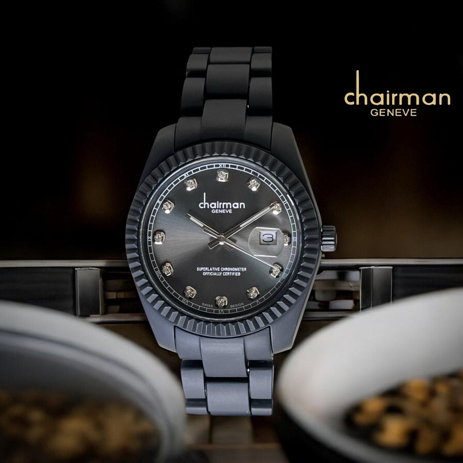Superlative Chronometer Chairman Geneve Dated Black Dial Black Gents Watch