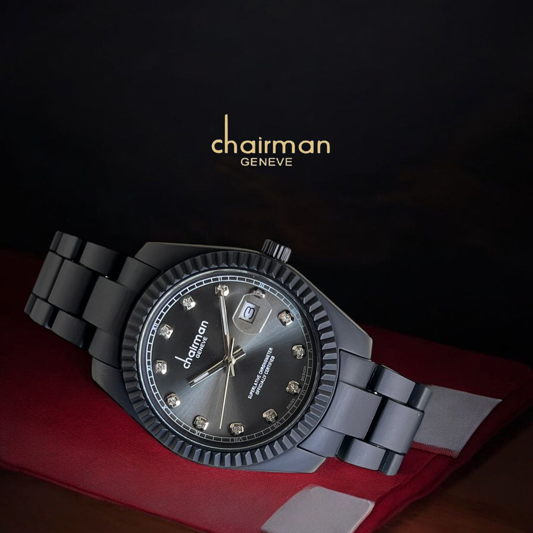 Superlative Chronometer Chairman Geneve Dated Black Dial Black Gents Watch