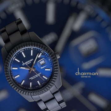 Superlative Chronometer Chairman Geneve Dated Blue Dial Black Gents Watch