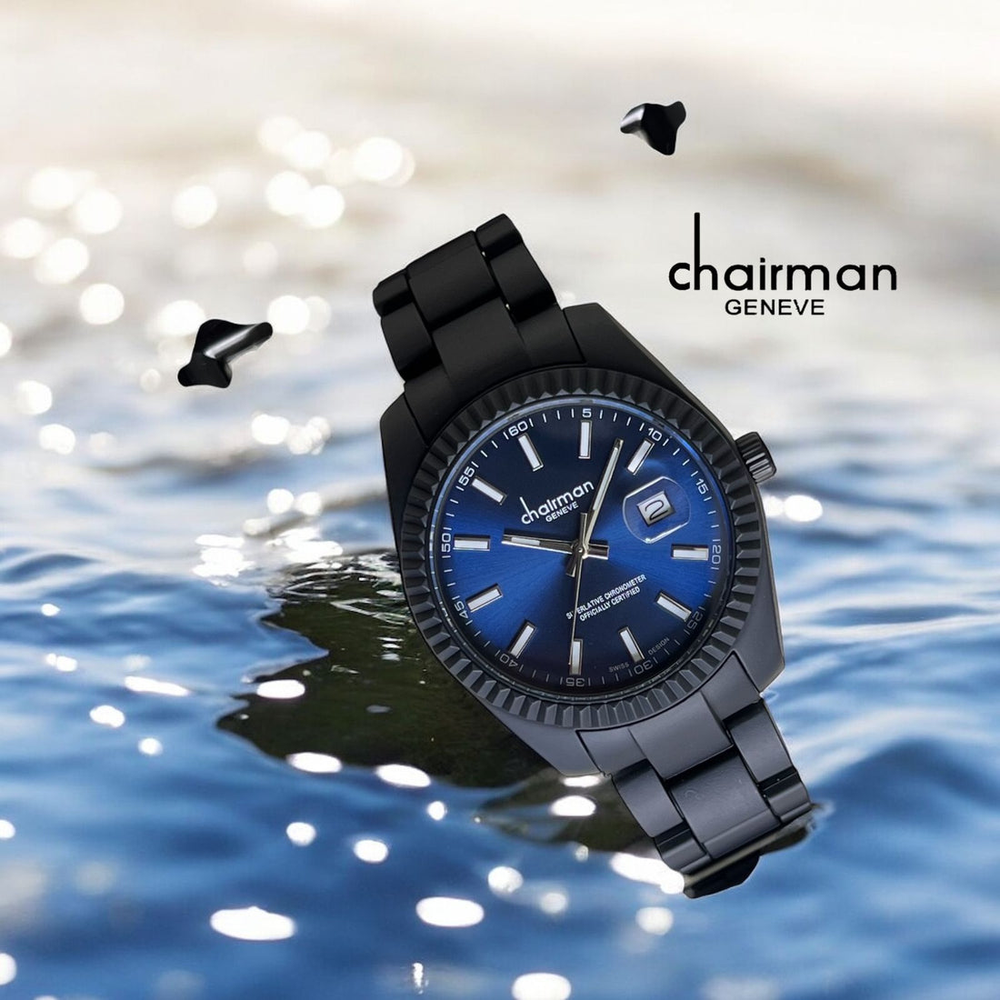 Superlative Chronometer Chairman Geneve Dated Blue Dial Black Gents Watch