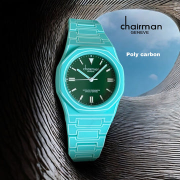 ساعة رجالية Superlative Chronometer Chairman Geneve Green Dial Poly Carbon Sky Blue