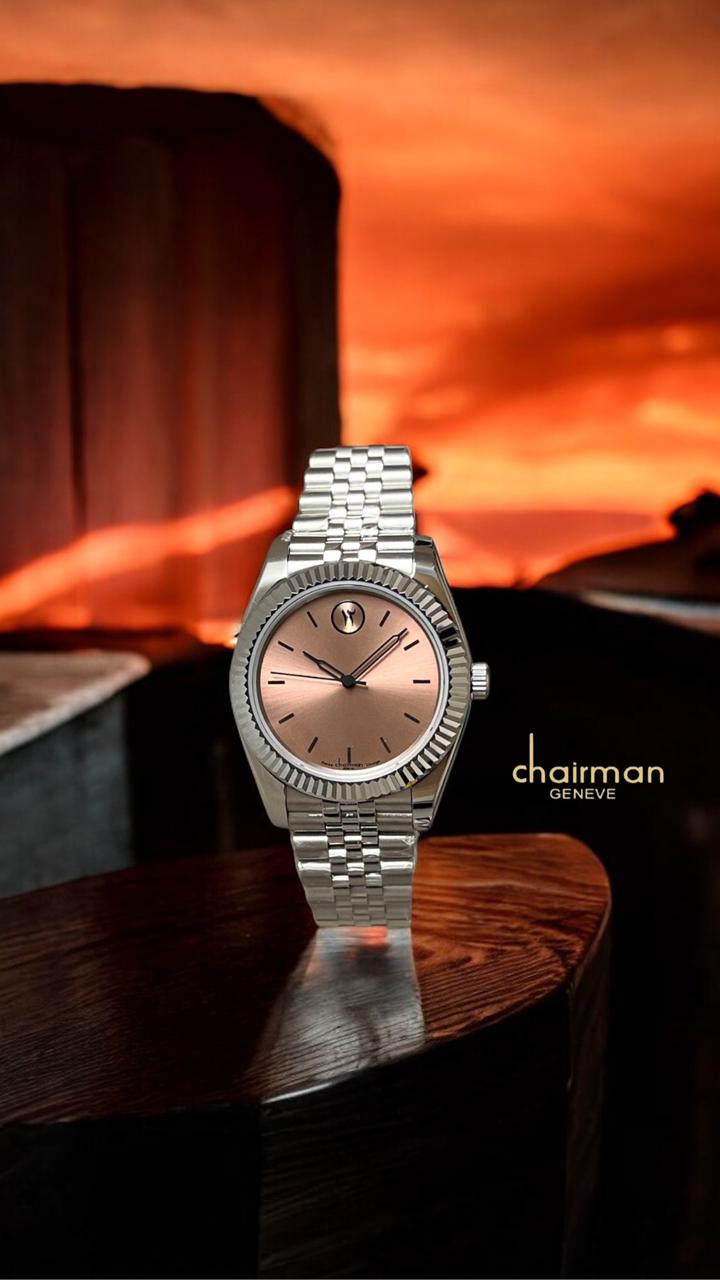 Swiss Chairman Geneve Beige Dated Dial Silver Chain Gents Watch